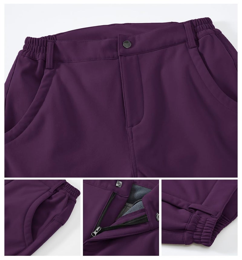 Gopune Women's Waterproof Windproof Fleece Lined Warm Hiking Ski Snow Insulated Pants (Purple,L) - Image 4